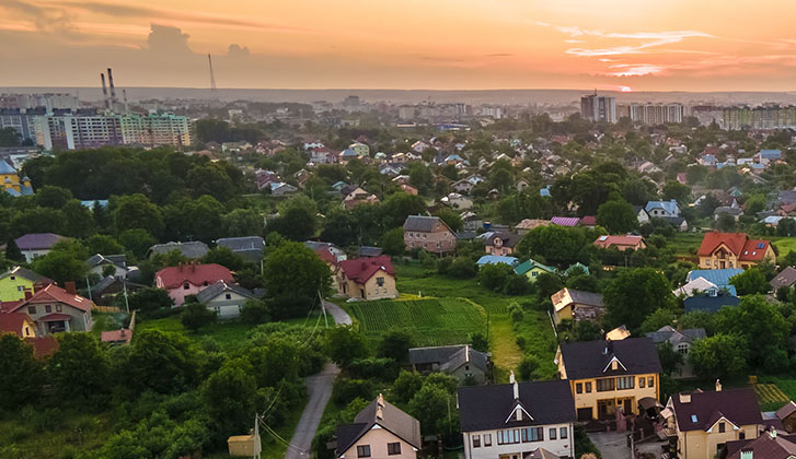 Aerial view of housing development