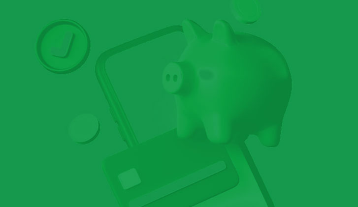 piggy bank, cell phone and credit card