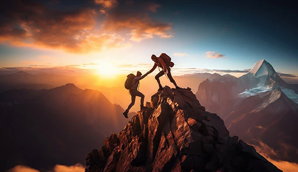 Helping each other climb a mountain